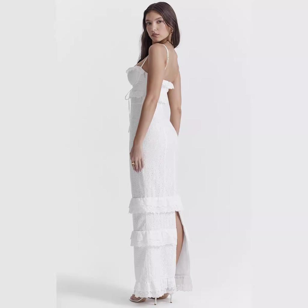 GMXIA Women's White Crochet Halter Skirt Slim Dress