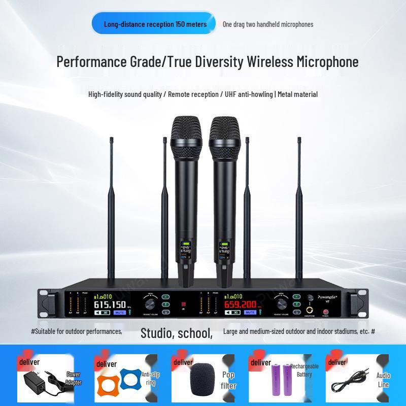 Two-in-One True Diversity Wireless Microphone for Professional Stage, Conference, Outdoor, Indoor, and Entertainment Use