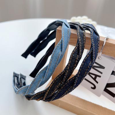 Chic Braided Denim Cloth Head Hoop Non Slip Toothed Hairbands for Women Girls Casual Face Washing Dress Up Head Wears