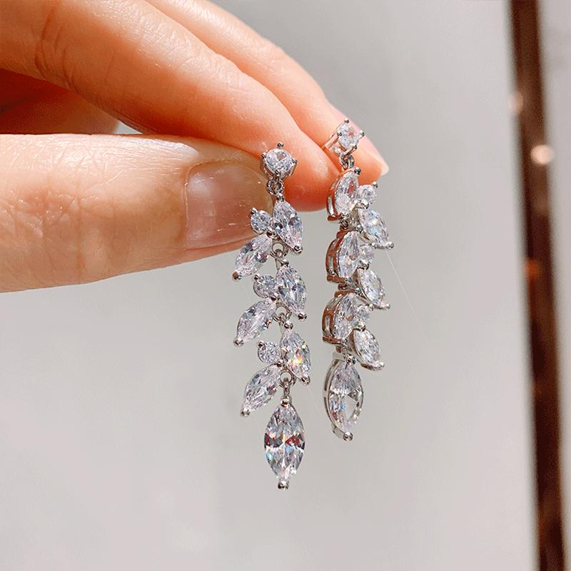 Light Luxury Leaf Zircon Women'S S925 Silver Celebrity Fringed, Jewelry