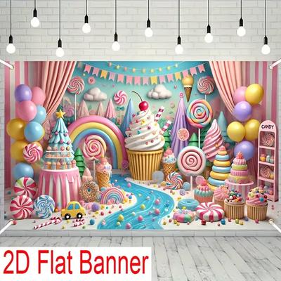 2D Flaches Geburtstagsbanner Candy Land Thema Hintergrundtuch für Studio-Fotoshooting