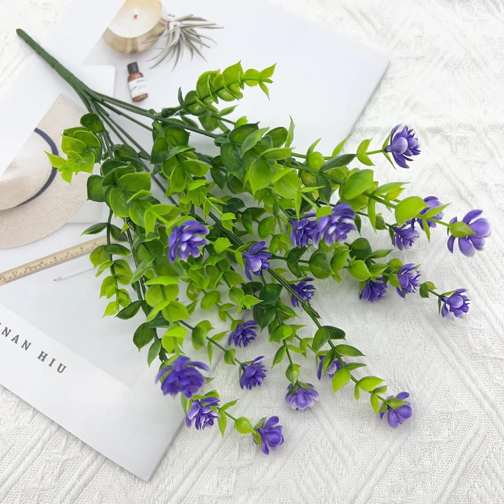 Artificial flowers seven cross Milan Eucalyptus Camellia office UV fake flowers plastic bouquet wedding home decoration