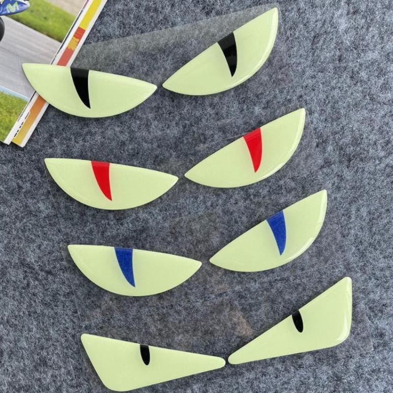 Luminous 3D Demon Eye Cat Eye Design Motorcycle Sticker Glowing Headlight Decal For Scooters Decoration