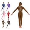 Girls Gymnastics Long Sleeve Leotard Shiny Sequins Rhinestones Back Invisible Zipper Full Body Ballet Figure Skating Performance