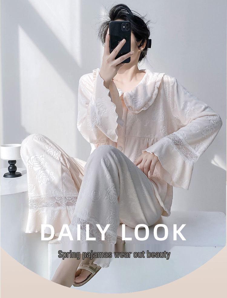 2025 Damen Samt Jacquard Pyjama: Gemütliches Spitzen-Homewear-Set für Herbst & Winter