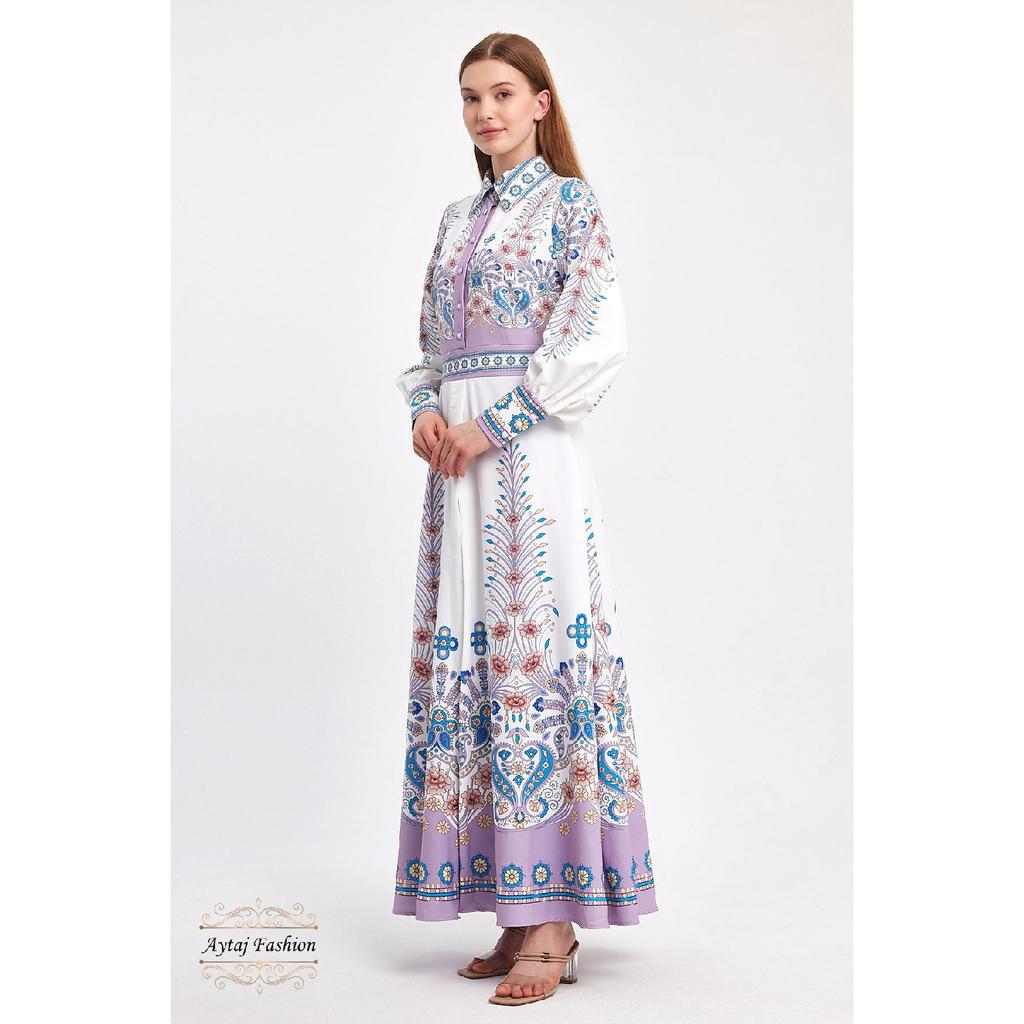 Floral Hijab Dress, Original Style, Cuffed Sleeves