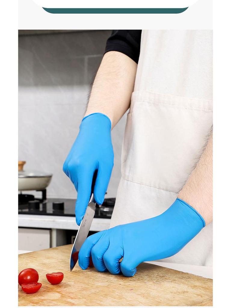 Powder-Free High Elasticity Disposable Nitrile Gloves - Waterproof, Oil-Proof, Food Grade for Household Cleaning and Kitchen Use