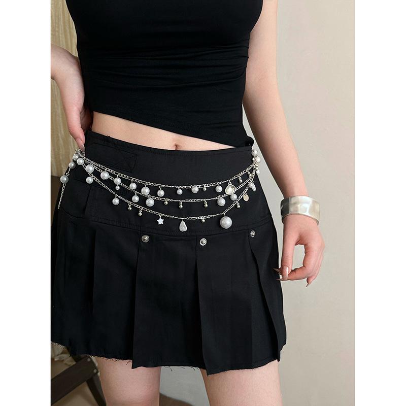 Pearl shell star double layer tassel waist chain - unique & versatile belt accessory for women