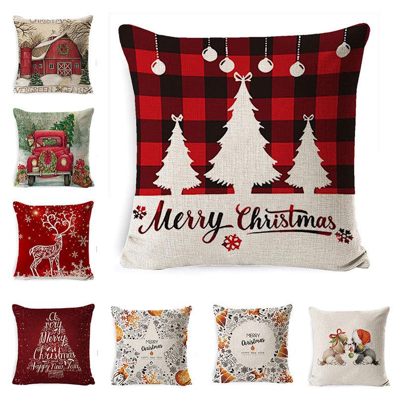 Pillow Cushion Cover Linen Santa Claus Pillow Cover Linen Material
