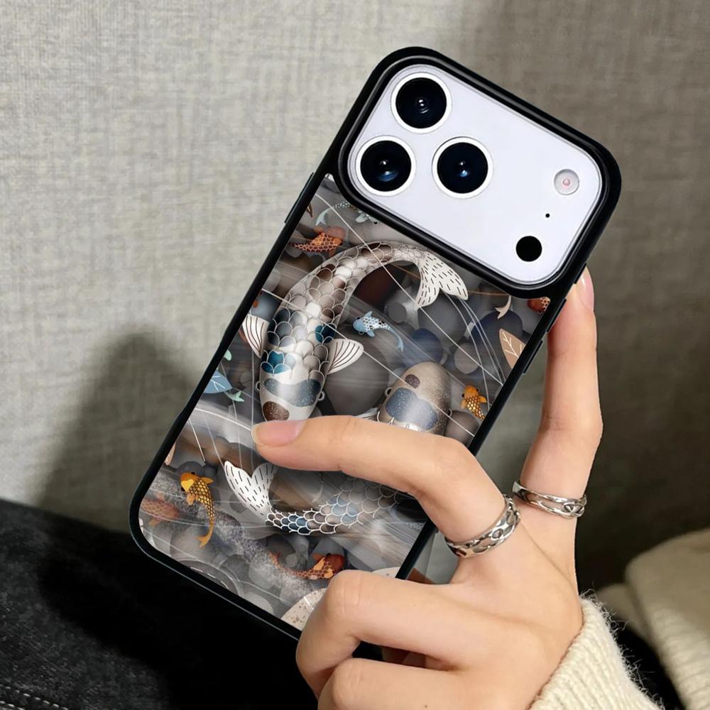 Coque Étui pour iPhone 17 Air 16 Pro Max 15 Plus 11 13 Mini 14 12 Housse Arrière Téléphone Poisson Koi Japonais