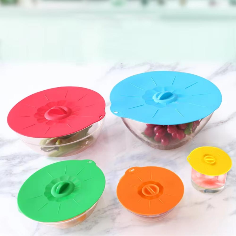 5Pcs Silicone Microwave Bowl Cover Spill-proof Pot Lid Household Suction Cover  Cup