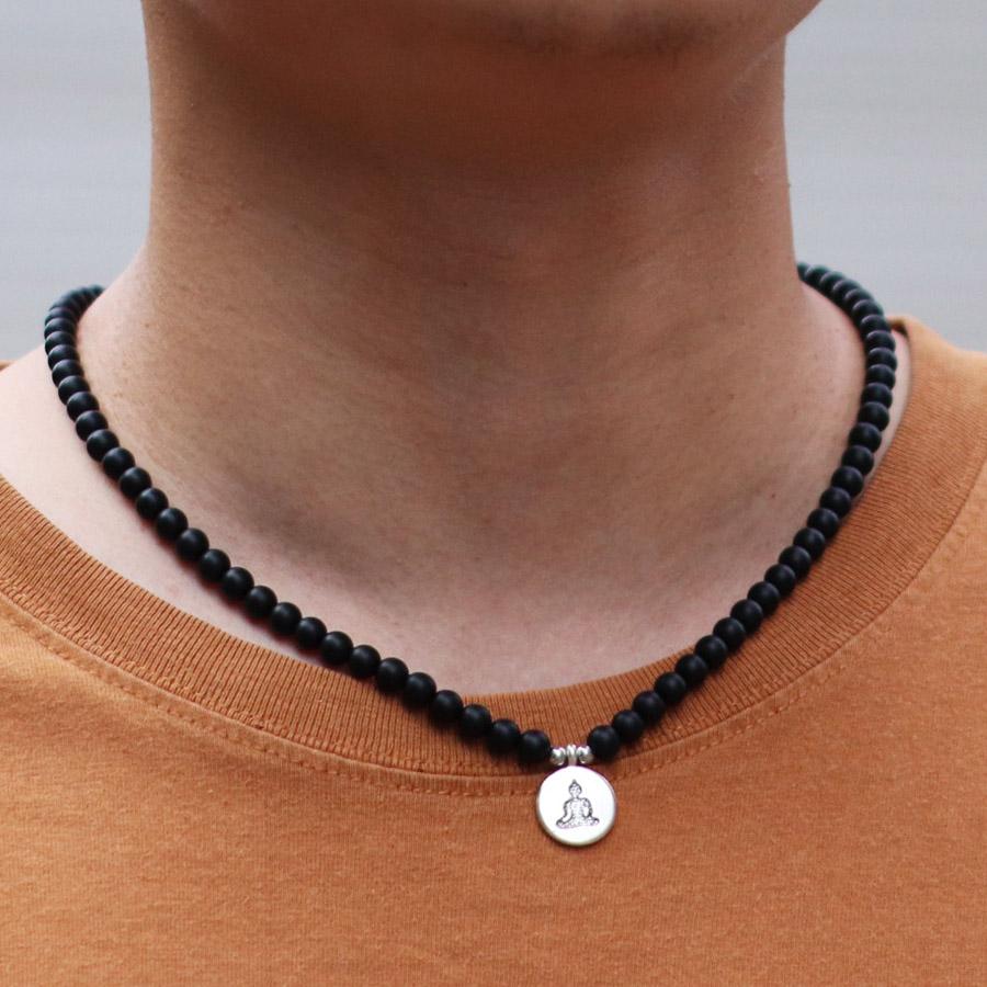 New Men Natural Stone Neckalce 20 Inches Short Buddha Lotus Flower Meditation Collar Hiphop Rock Accessories Homme Gift For Him