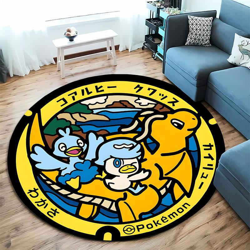 Pokemon Classic Character Collection Print Round Carpet Bedroom Living Room Mat Sofa Home Room Decor Rug Gift for Family Friends