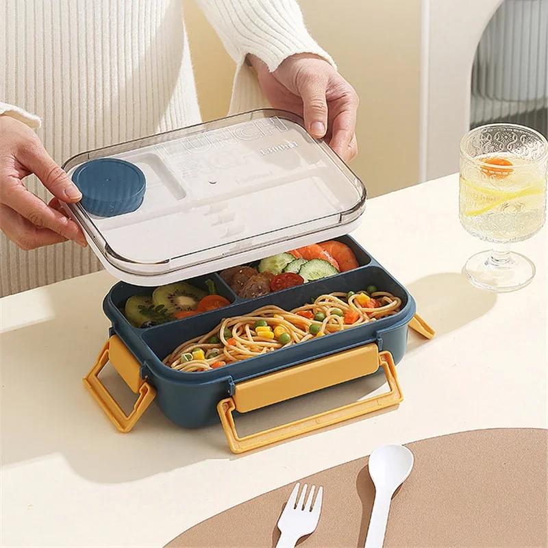 1300ML Lunch Box Plastic Portable Compartment Bento Box Microwave Students Office Food Container with Fork and Spoon Tableware