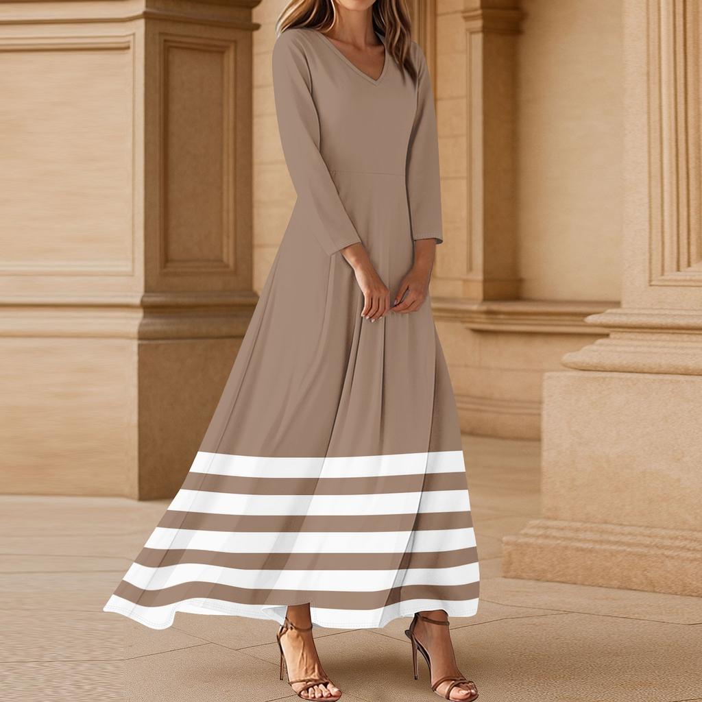 Women's Three-quarter Sleeves Fashionable Floral Stripe Print Loose Casual Comfortable Dress
