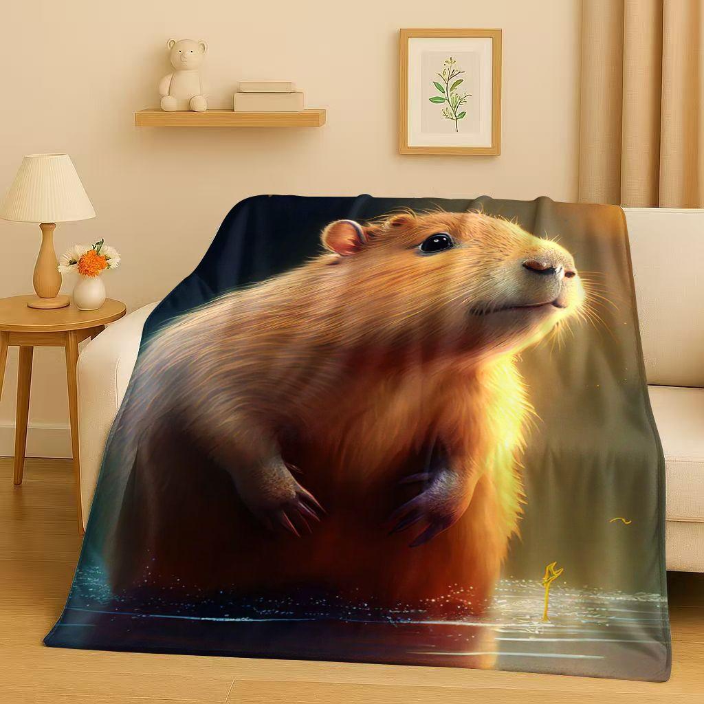 Kawaii Capybara Cartoon Flannel Blanket,Ultra Soft Warm Plush Throw for Home Bedroom Bed Sofa Cover Office Travel Camping Gift