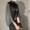 Dopamine French Black Chiffon Shirt Women's Long Sleeved Autumn New Beautiful Small Shirt Western-style Unique and Chic Top