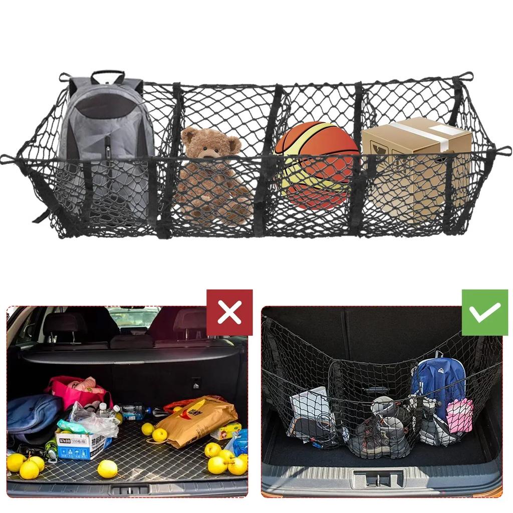 SJL4 For Dodge Ram 1500 2500 3500 4500 5500 Pickup Van 3/4 Pocket Cargo Net Trunk Luggage Storage Organiser Mesh Car Accessories