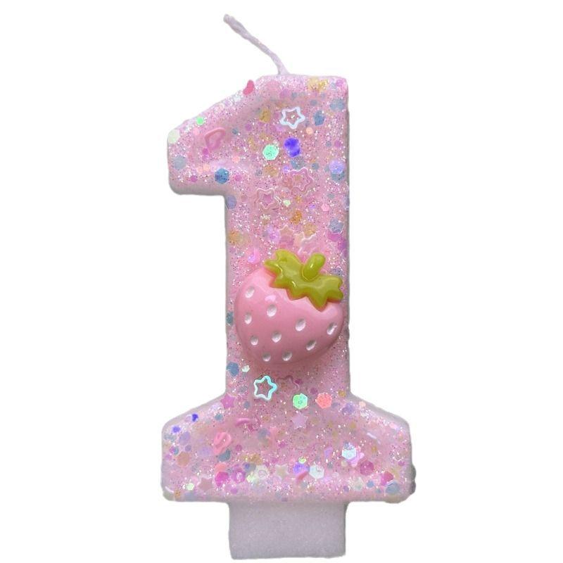 Digital Birthday Candles Cake Party Decoration Birthday Handmade Wax Pink Strawberry