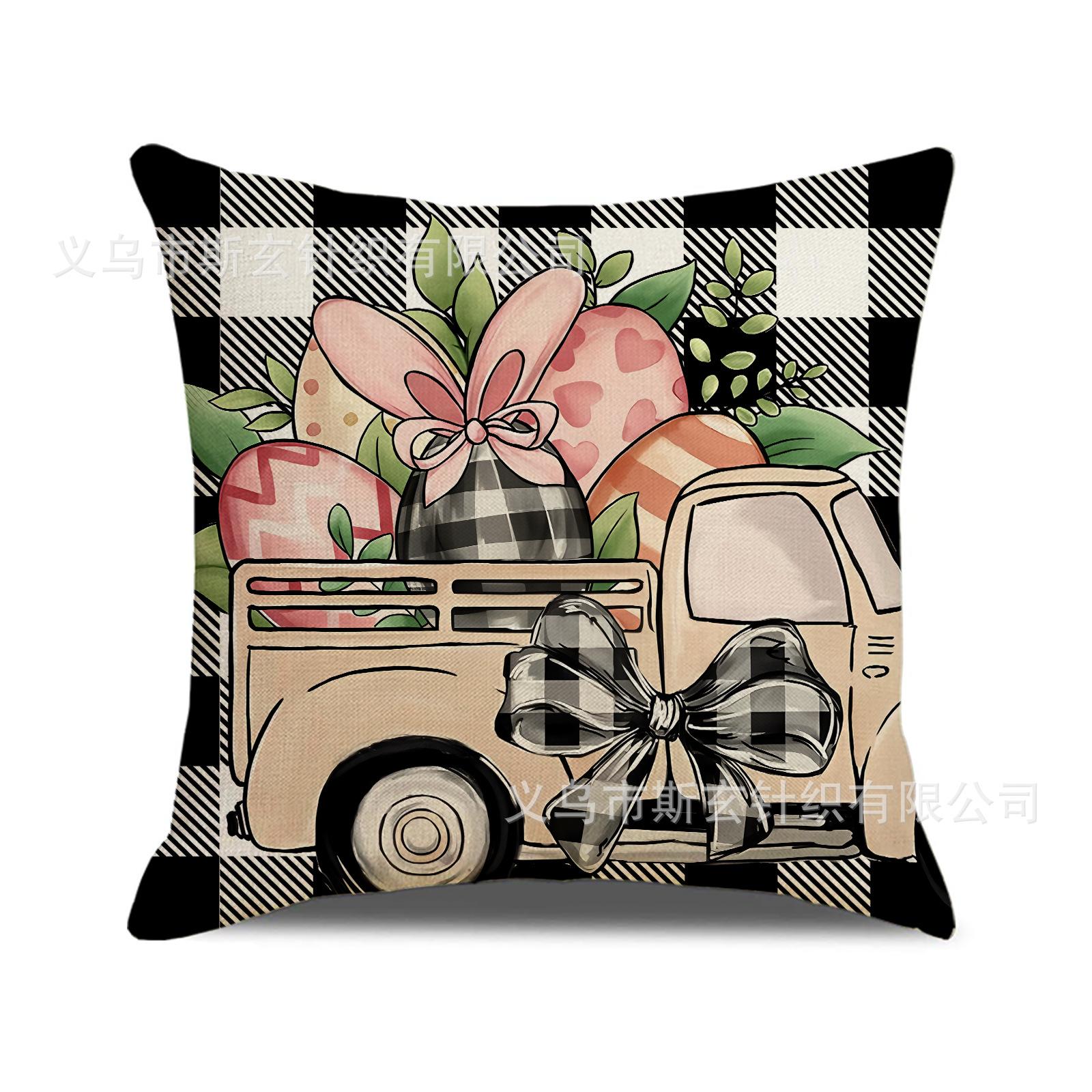 

Happy Easter Pillowcase Easter Egg Rabbit Decoration Linen Stain-resistant Home Sofa Pillow Cushion 45 * 45Cm (excluding pillow core)