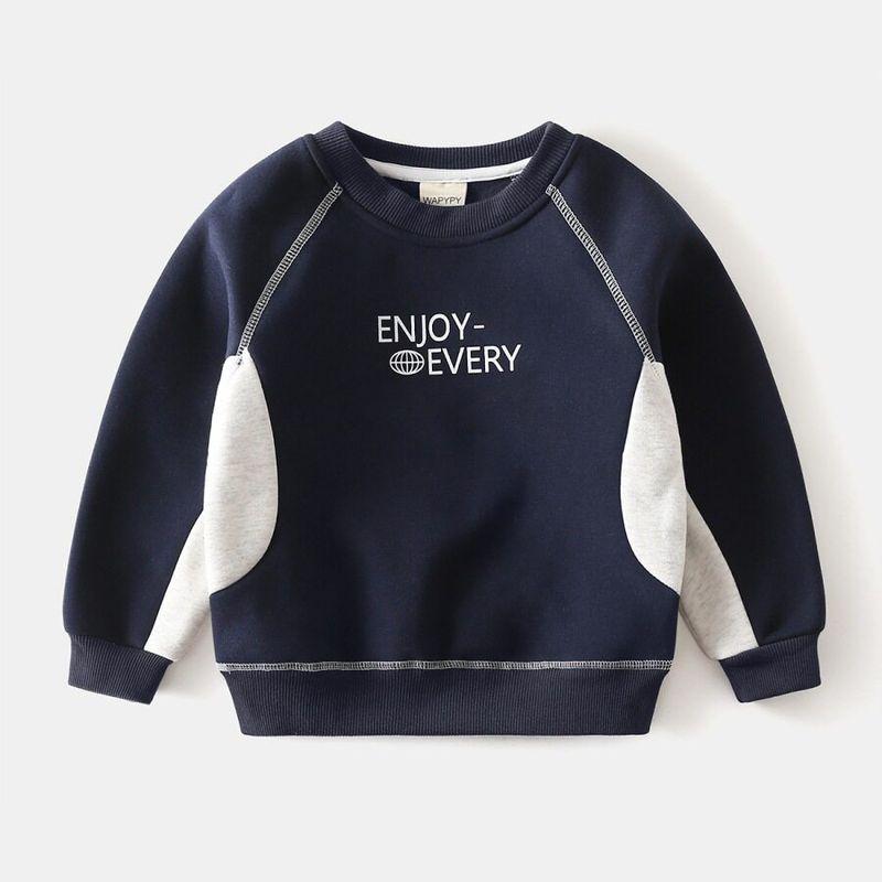Autumn and Winter Children's Clothing Boys' Color Matching Thickened Hoodie Children's Fleece-Lined O-neck Pullover Top Baby Boys' Clothes