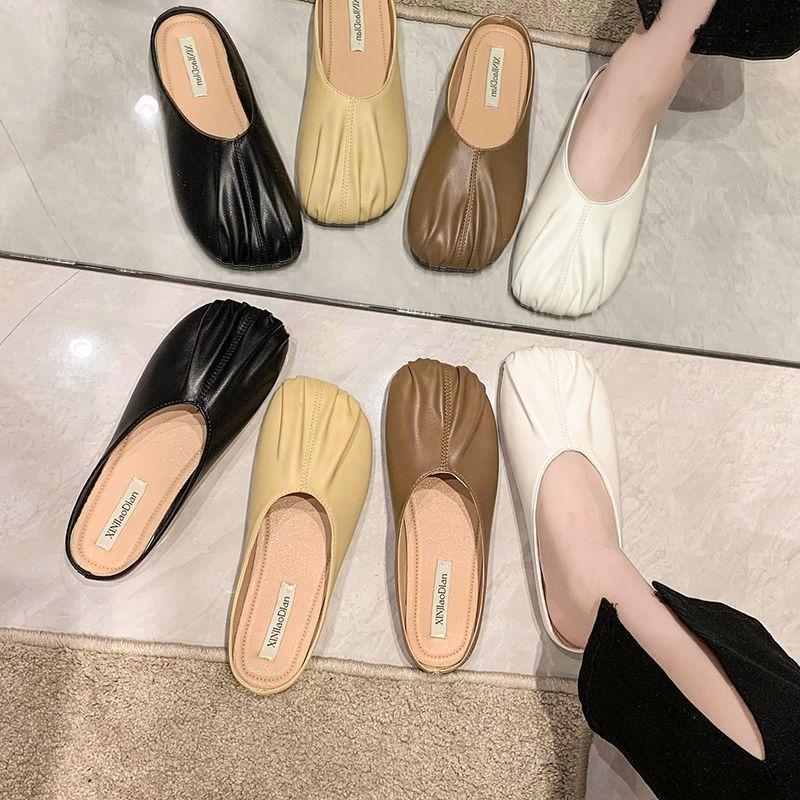 Baotou half slippers women's wear 2025 new French lazy grandma Doudou Muller shoes flat half support single shoes tide