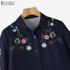 ZANZEA Womens Turn Down Collar Loose Half Sleeve Floral Print Shirts