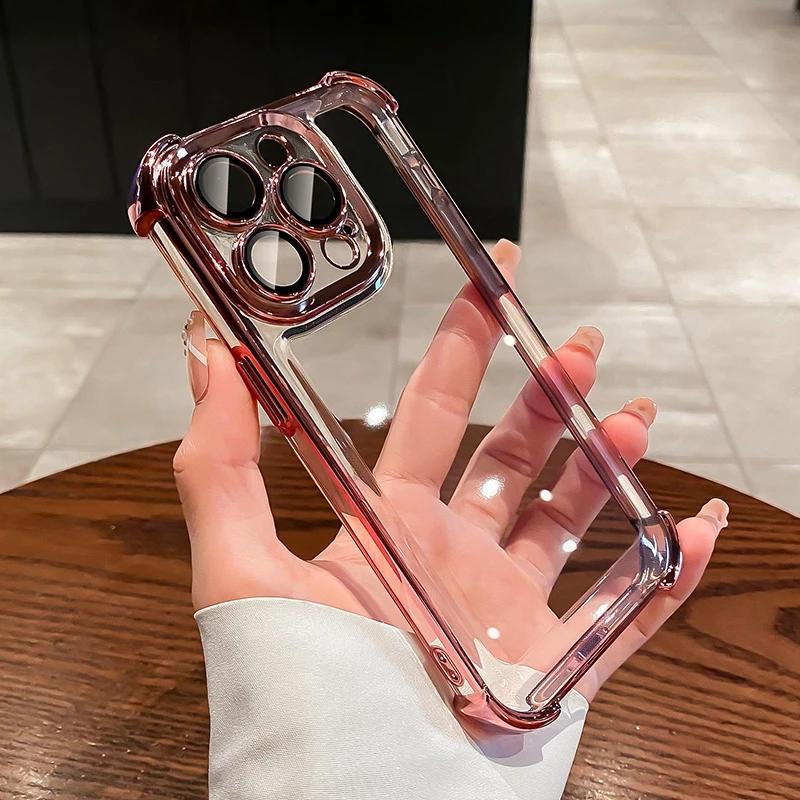 Luxury Electroplate Shockproof Transparent Phone Case For For Iphone 15 14 13 12 11 16 17 Pro Max Plus Air Bumper Back Cases Cover