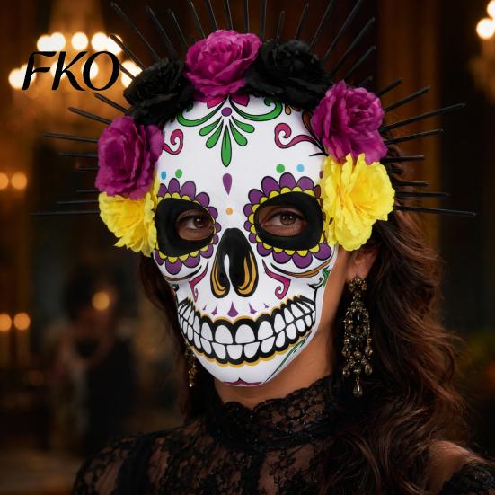 Tag der Toten Maske Mardi Gras Maske, Venezianische Party Zuckerschädel Maskenballmasken für Halloween Cosplay Mexikanische Rose