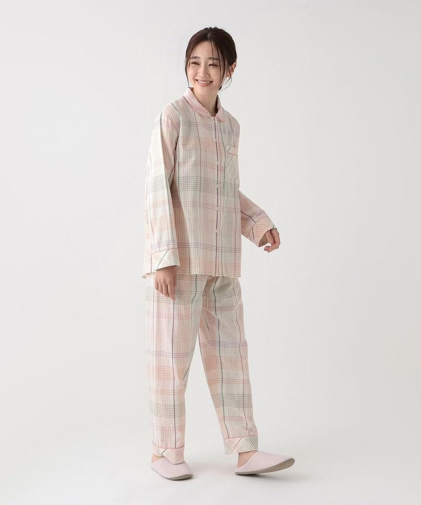 Afternoon Tea Living Set JP11 Check Double Gauze Pajama Pink Pajama/Loungewear Set,