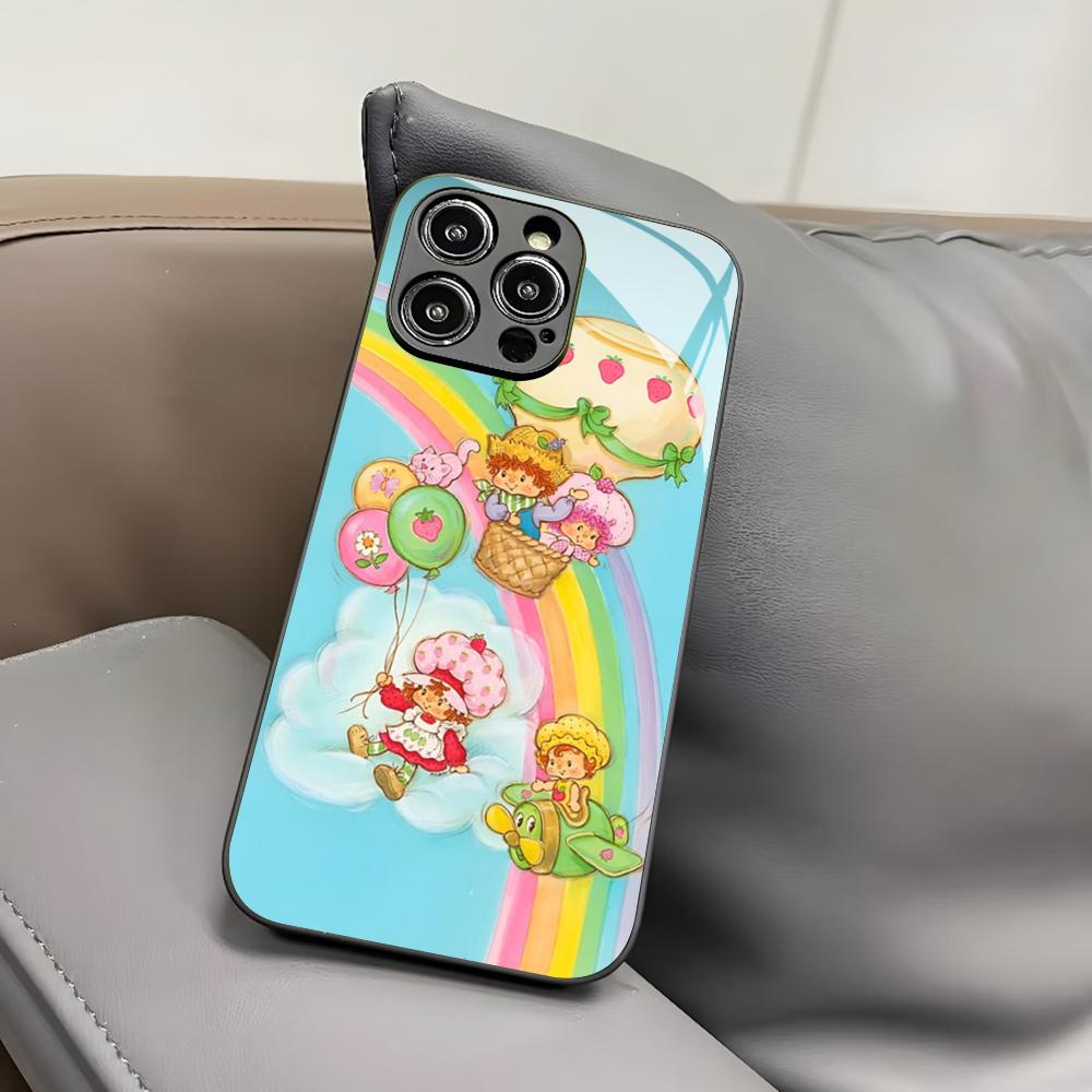 V-Vintage-D-Strawberry Shortcake Phone Case for Iphone 17 Air 16 15 14 12 11 13 Pro Max Mini X Xr Xs Puls Black Glass Cover