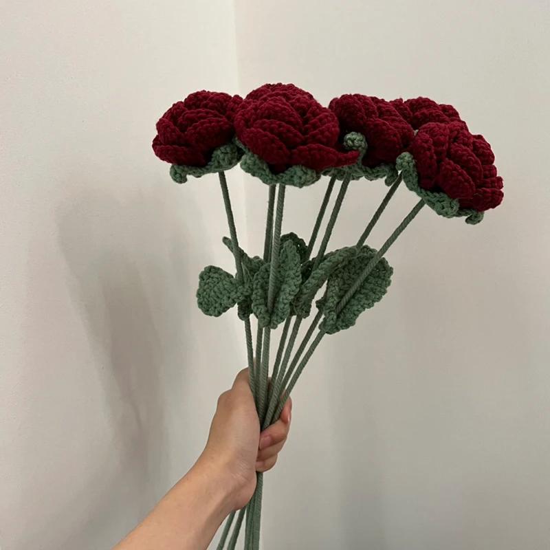 1 Stück Moderne Eleganz Simulationsblume Heimdekoration Esstisch Gestrickte Rose Einzelner Strauß Hochzeit Kunstblume