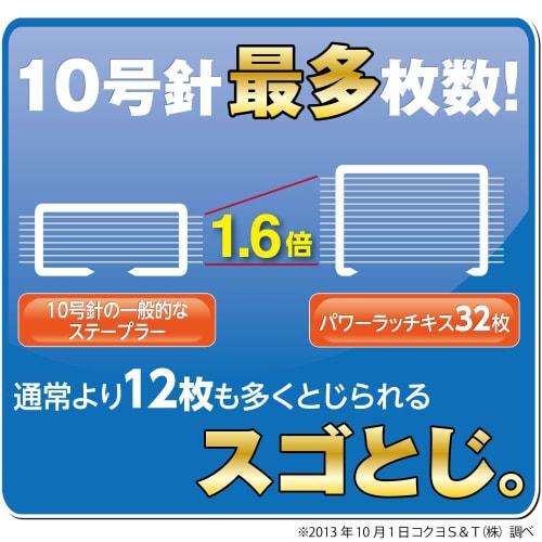 KOKUYO Stapler Stapler Power Latch Kiss 32 Sheets Blue SL-MF55-02B Body Size: 29x80x64mm/Number of Bound Sheets: PPC Paper Size 20-32 Sheets/91g