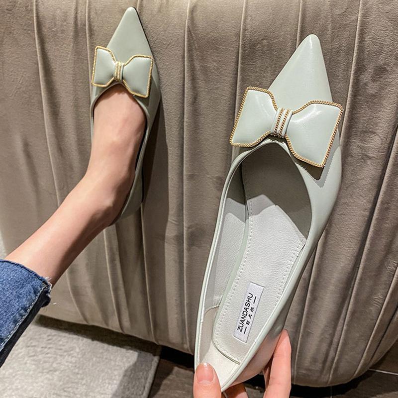 Fashion elegant bow-knot ballets shoes female office work loafers women flats 2025 pointed toe soft bottom spring single shoes woman
