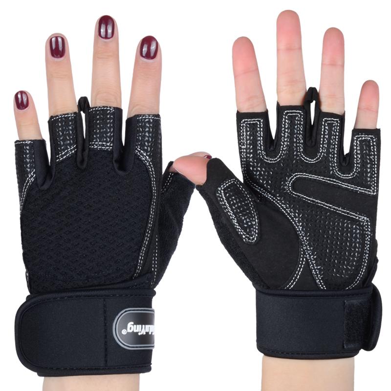 Breathable Padded Anti-Slip Gym Workout Fitness Gloves Bodybuilding Powerlifting Strength Training Comfortable Palm Protection S чёрный