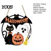 Childlike Scary Party Decor Halloween Wood Hanging Ornament with Ghost Pumpkin Bat Cat Prints, Durable Seasonal Home Wall Ornaments Waterproof
