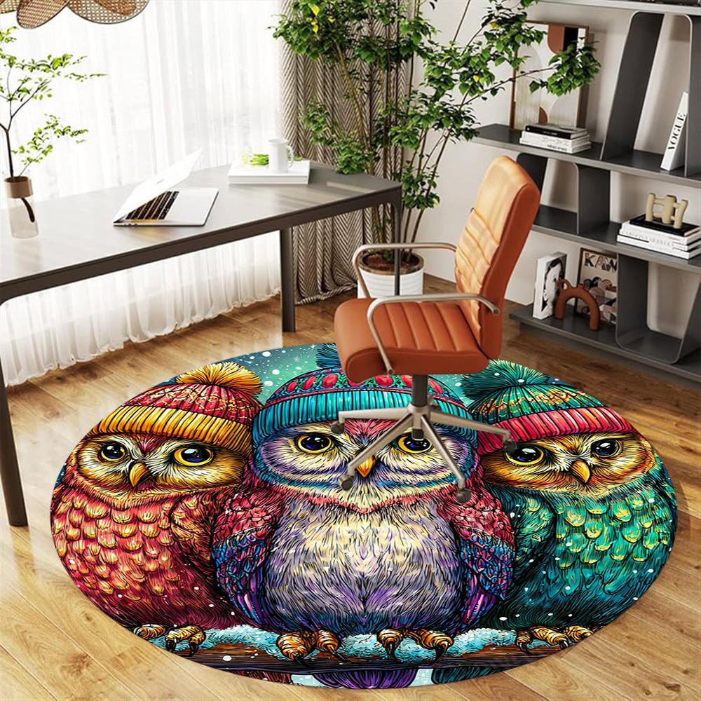 1PC Owl Winter Office Round Area Rug, Under Office Chairs Bedroom Living Room Home Decor, Carpet for Office -1110146
