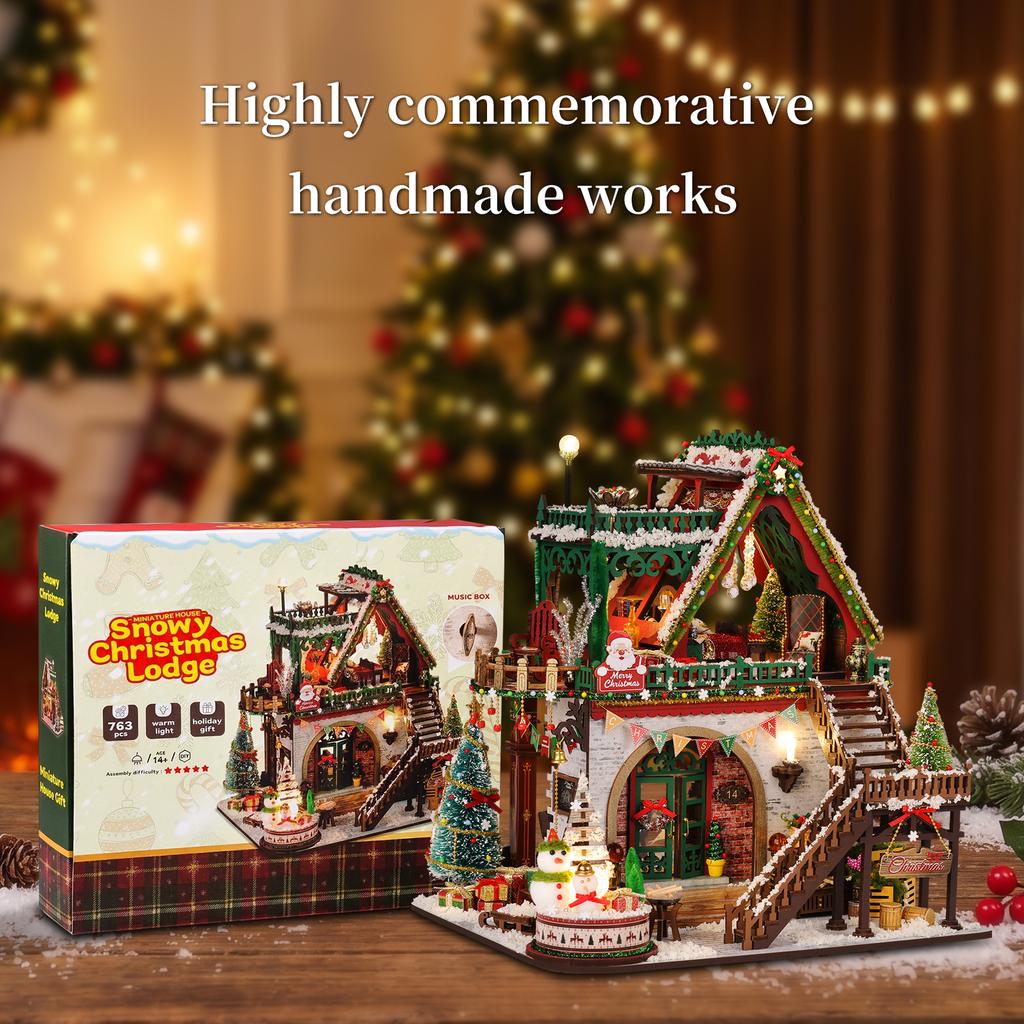 Christmas Doll House Wooden Miniature Kit Furniture Litht Dollhouse Furniture Handmade Model Assembly Toys Case Birthday Giftsr