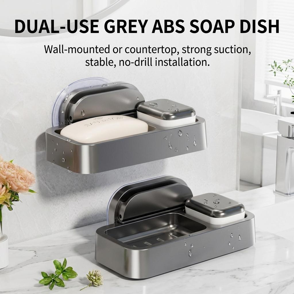 Suction Cup Soap Dish Wall Mounted Bathroom Storage Organizer No Drilling Required