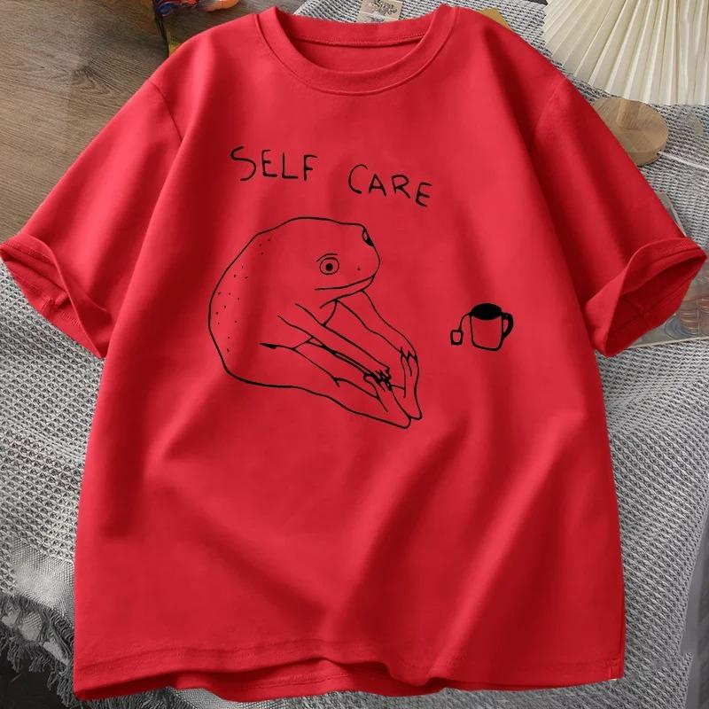 

Funny Frog Self Care Women TShirt Retro Cute Frog Printed Tshirt Women Summer Round Neck Short Sleeve Tee Shirt Streetwear 4XL