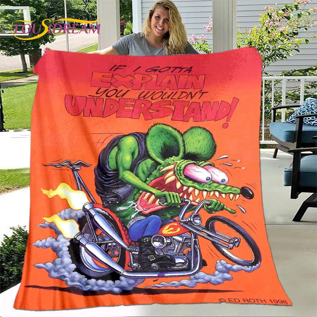 Funny Rat Fink Cartoon Soft Plush Blanket,Flannel Blanket Throw Blanket for Living Room Bedroom Bed Sofa Picnic Cover Bettdecke