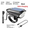 Fahrradlicht Hupe USB Fahrrad Scheinwerfer 1200mAh LED Solarbetrieben MTB Fahrrad Elektrische Klingel 140dB Nachtfahrt Fahrrad Zubehör