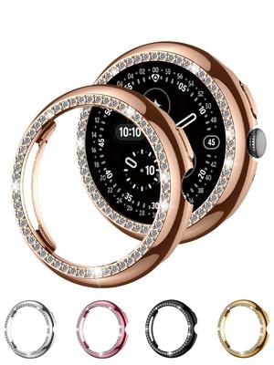 Bling Diamant Hülle für Google Pixel Watch 4 45mm 41mm Schutz Hülle Glitzer Hart-PC Abdeckung Stoßstange für Google Watch 4 Hülle Zubehör