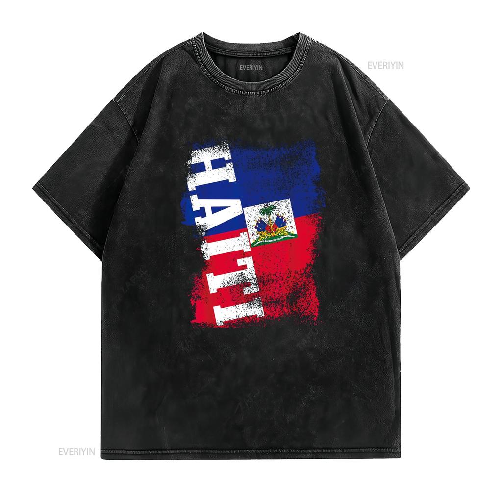 Haiti Flag Haitian Pride Vintage T Shirt Vintage Washed Graphic Streetwear Comfortable Top For Everyday Wear Casual