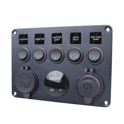 Πίνακας οργάνων 5 Gang Πρίζα ρεύματος 12V 4.2A Διπλός φορτιστής USB LED Ψηφιακός διακόπτης βολτόμετρου για φορτηγό Camper Van Marine