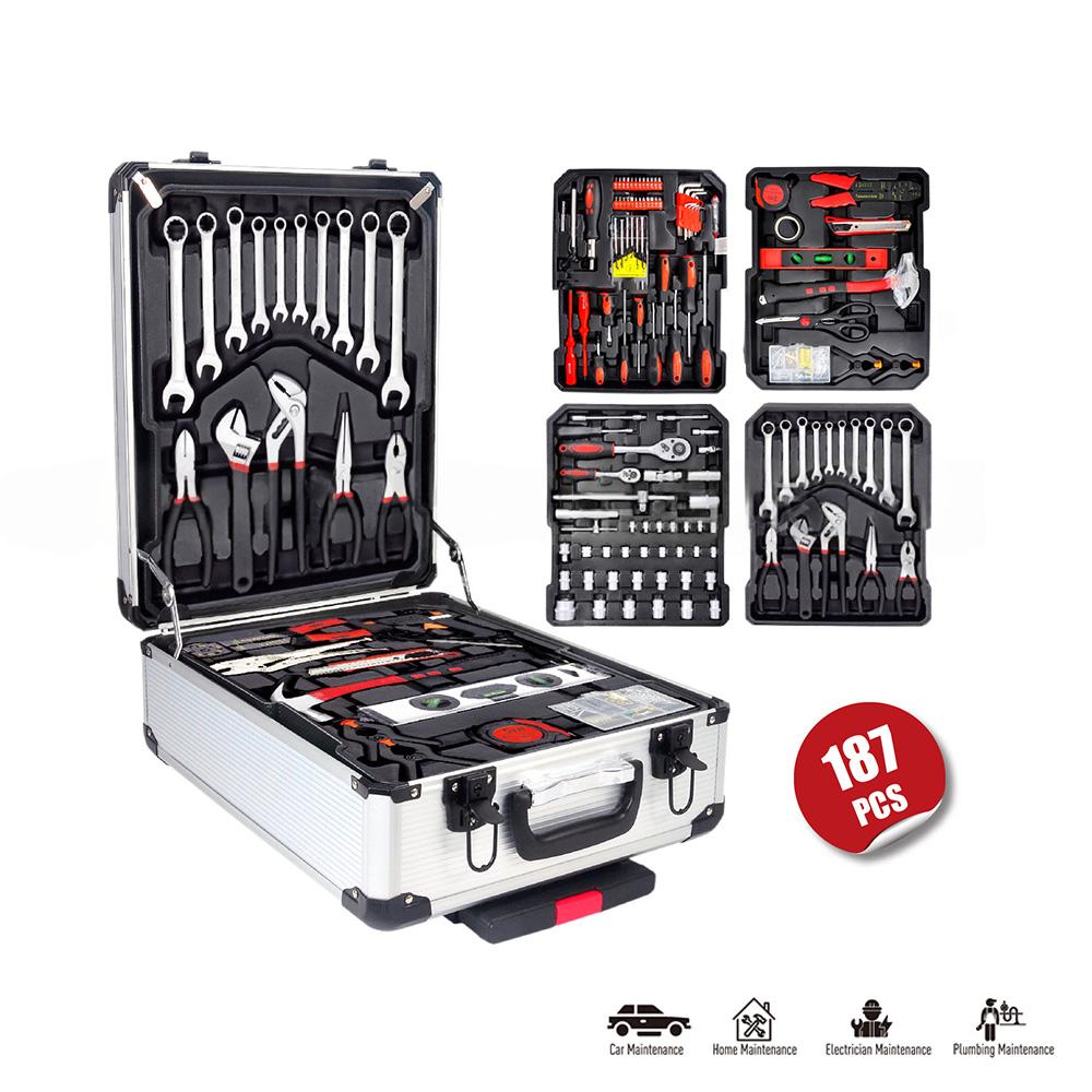 

Наборы инструментов на колесной тележке, 187 шт. Набор инструментов в алюминиевом кейсе-тележке, серебристый, Набор для ремонта автомобильной механики, Набор бытовых ручных инструментов