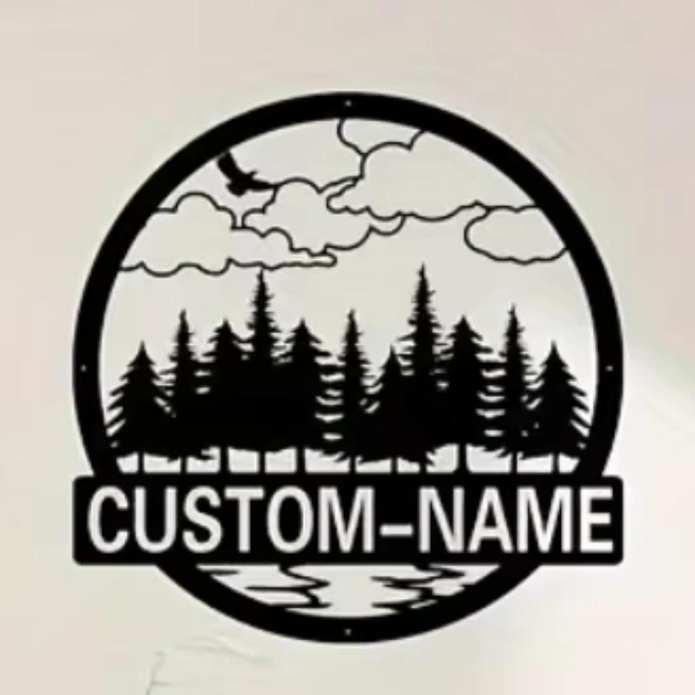 Vintage 1pc Metal Wall Art Decor Tree Shape Custom Name Sign Detachable Indoor Reusable