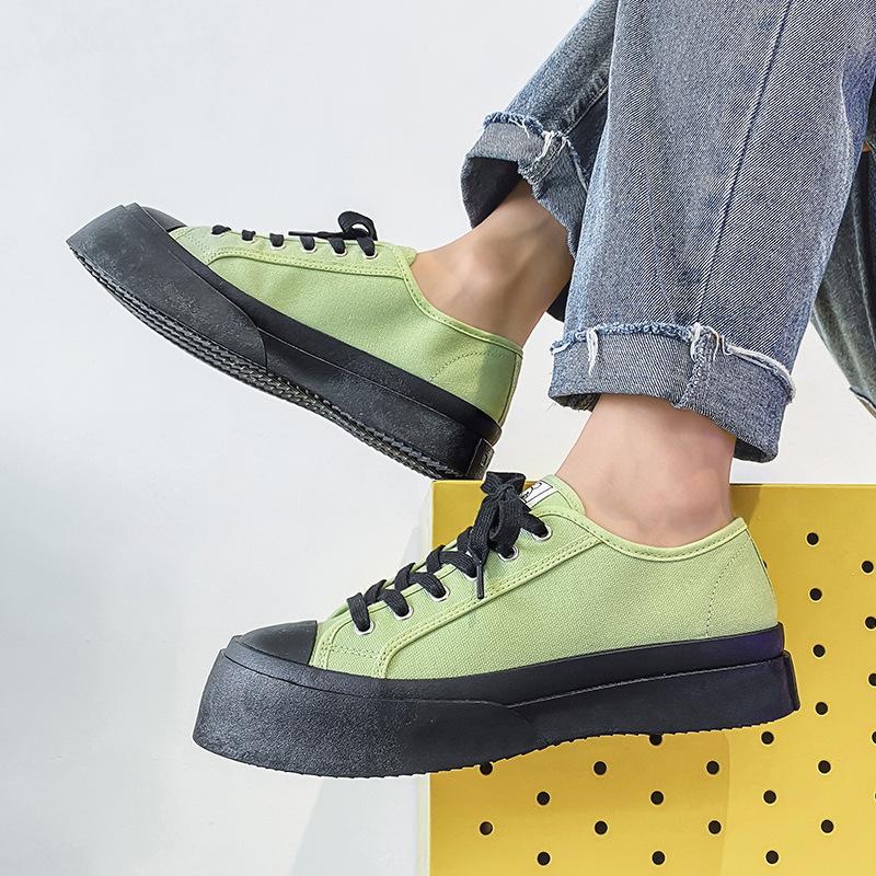 

Мужская парусиновая обувь в японском стиле Харадзюку, летняя тонкая дышащая обувь, модная мужская обувь, трендовая дикая новая обувь на толстой подошве 41 зелёный