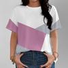 Fashion Pink White Grey Geometric Pattern Women's T-shirt Casual Comfortable Round Neck Short Sleeve