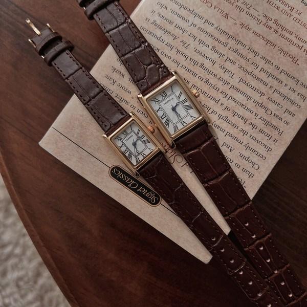 Fet Svart Brun Klassisk Dame Menn Square Square Leather Armbåndsur, Koreansk populære klokker